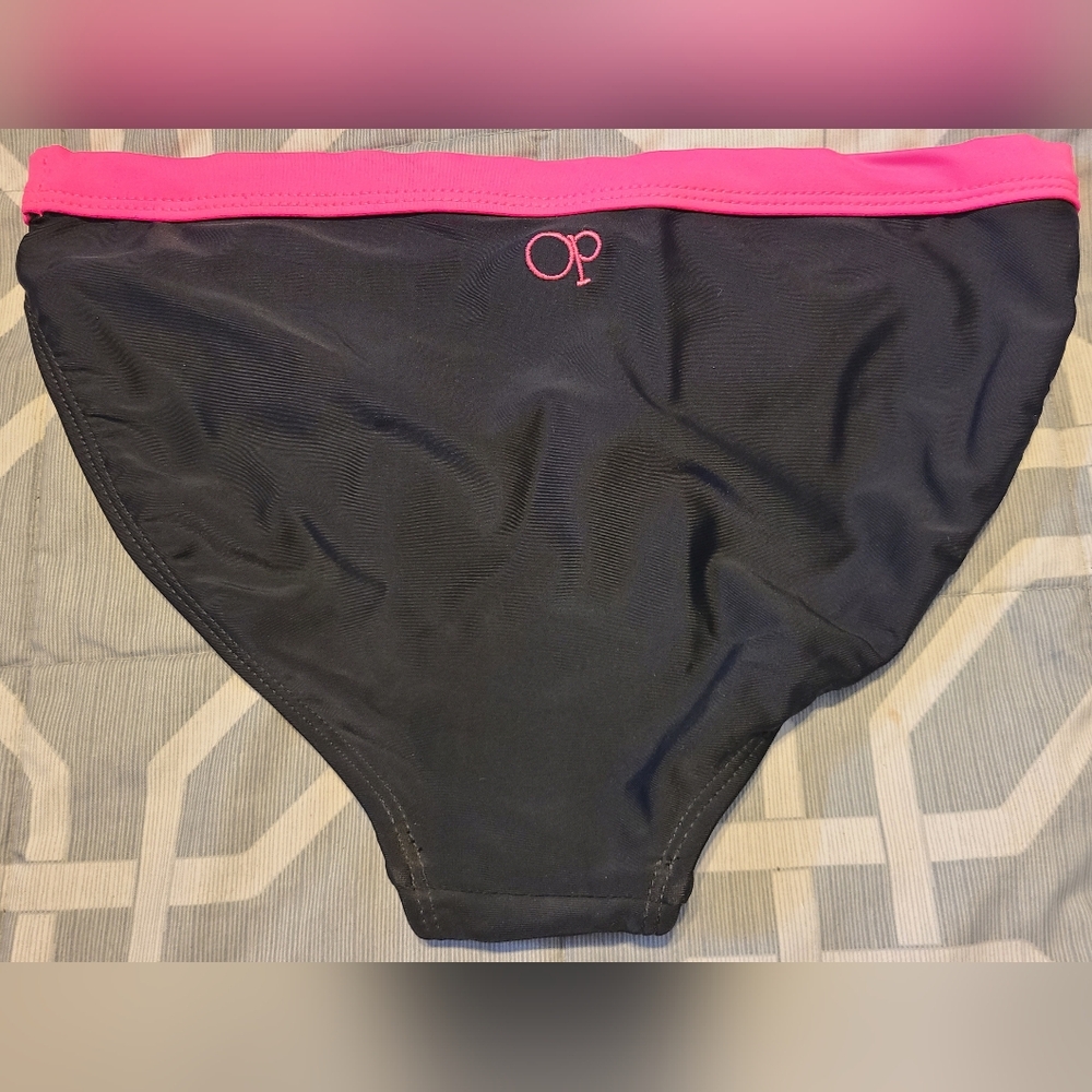 NWOT OP Black Bikini Bottom with Pink Trim Size 10-12